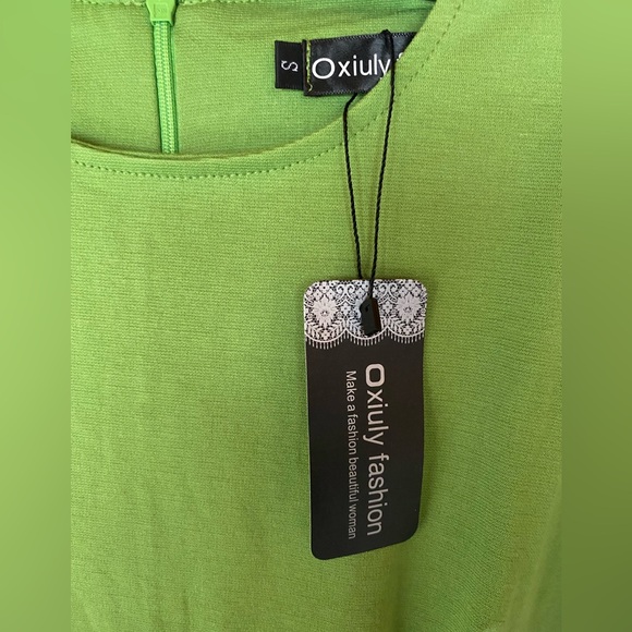 Oxiuly Women's Green O-Neck Short Sleeve Midi Dress Size S - Picture 3 of 5